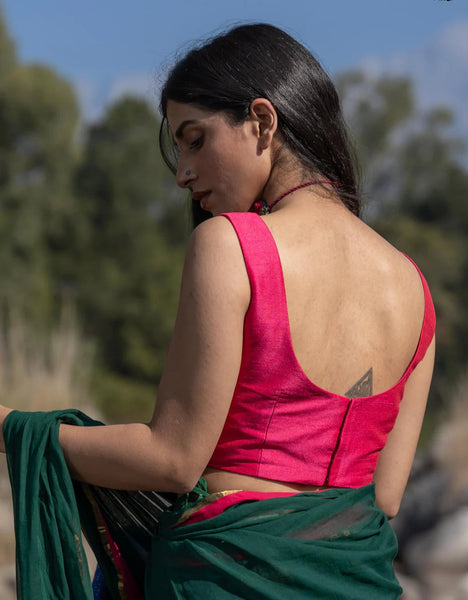 Pink Silk Sleeveless Padded Blouse