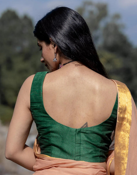 Green Silk Sleeveless Padded Blouse