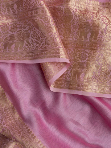 Baby Pink and Gold Handloom Cotton Silk Saree