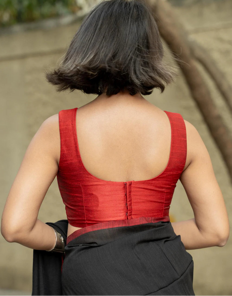 Red Silk Sleeveless Padded Blouse