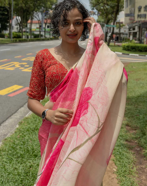 Lightweight Viscose Organza Floral Saree