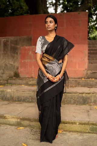 Black Handloom Cotton Saree