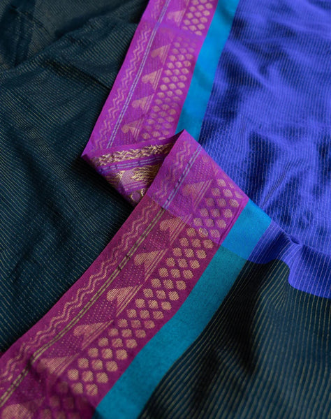 Cotton Acrylic Saree With Thick Zari Border And Tassels