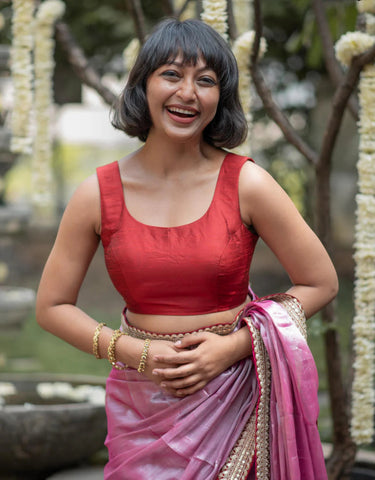 Red Silk Sleeveless Padded Blouse