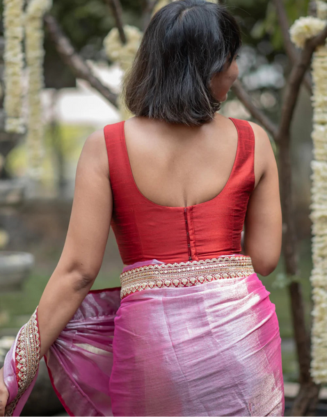 Red Silk Sleeveless Padded Blouse