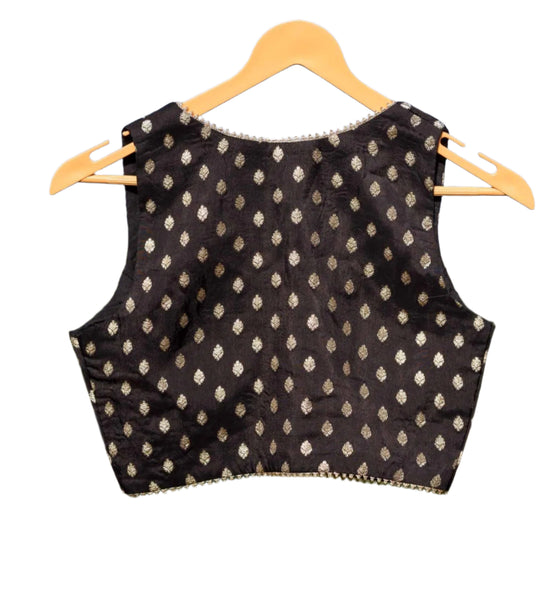 Sleeveless Black Blouse With V Neckline And Front Hook Opening