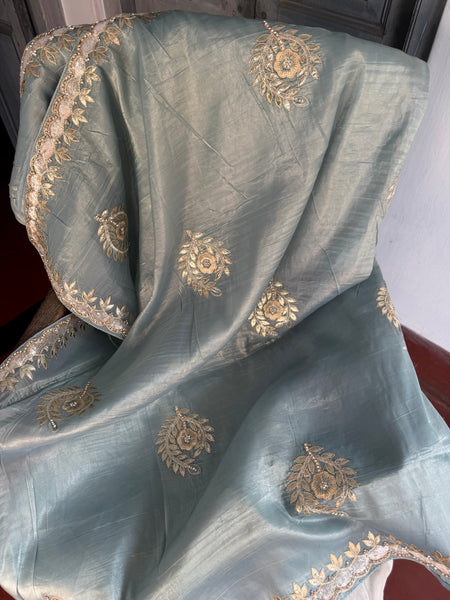 Sky Blue Tissue Silk Gota Pati Saee