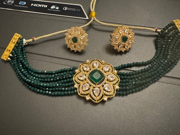 Green Kundan Garnet Choker with Earrings