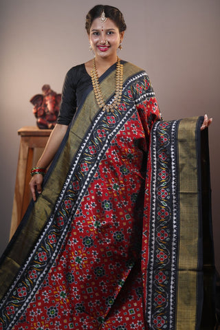 Pure Ikkat Double Weaving Silk Saree