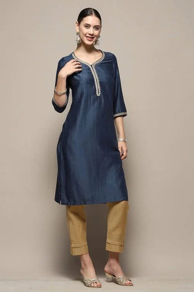 Midnight Blue Embellished Festive Straight Kurta