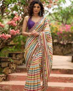 Multicolor Vicose Printed Silk Saree