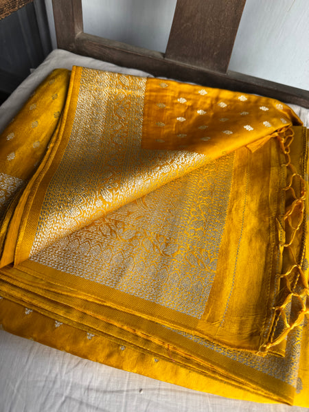 Golden Yellow Mashru Soft Silk Saree