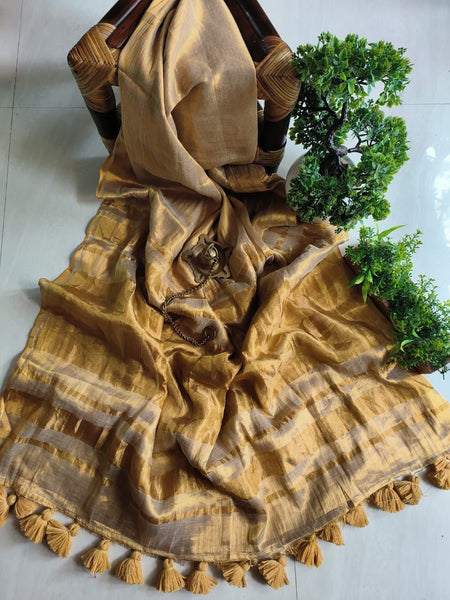 Gold Tissue Linen Saree