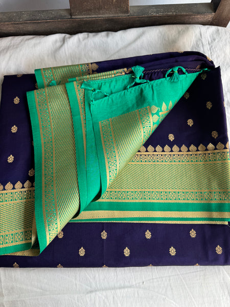 Deep Purple and Green Tussar Silk Saree