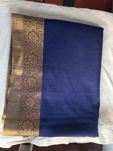 Midnight Blue and Gold Soft Crepe Tussar Silk Saree