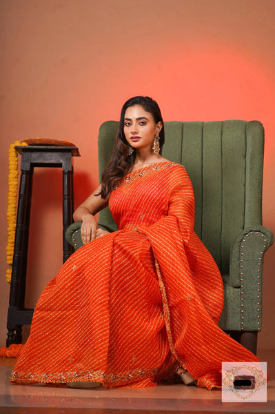 Orange Leheriya Chandani Saree