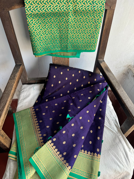 Deep Purple and Green Tussar Silk Saree