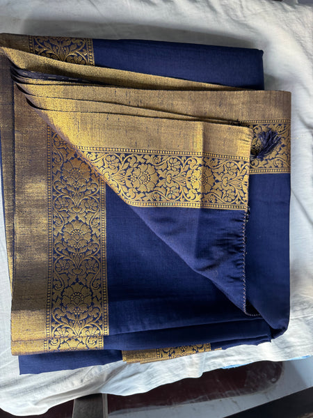 Midnight Blue and Gold Soft Crepe Tussar Silk Saree