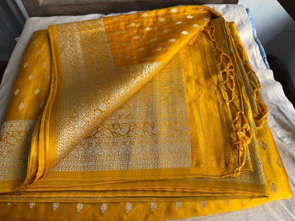 Golden Yellow Mashru Soft Silk Saree