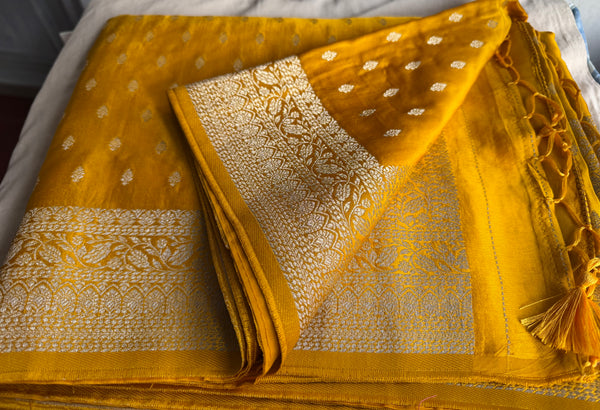 Golden Yellow Mashru Soft Silk Saree