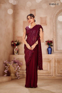 Wine Mauve Designer Ready To Wear Saree