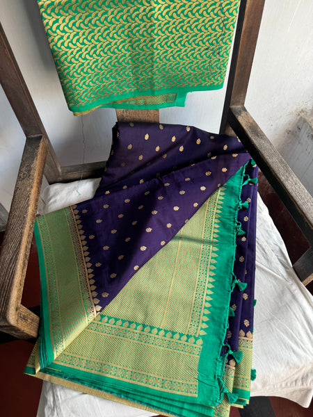 Deep Purple and Green Tussar Silk Saree