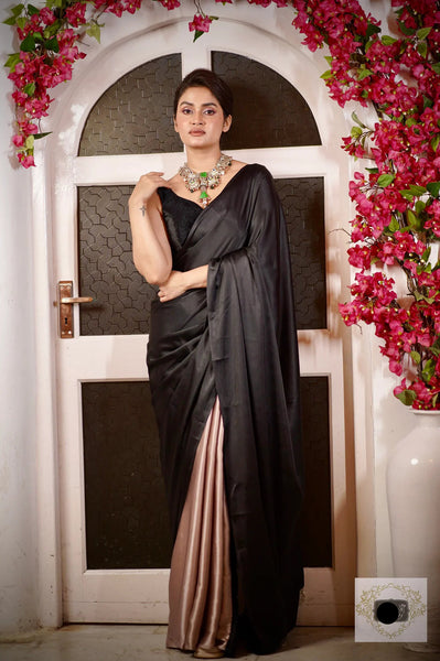 Black and Lilac Satin Silk Saree