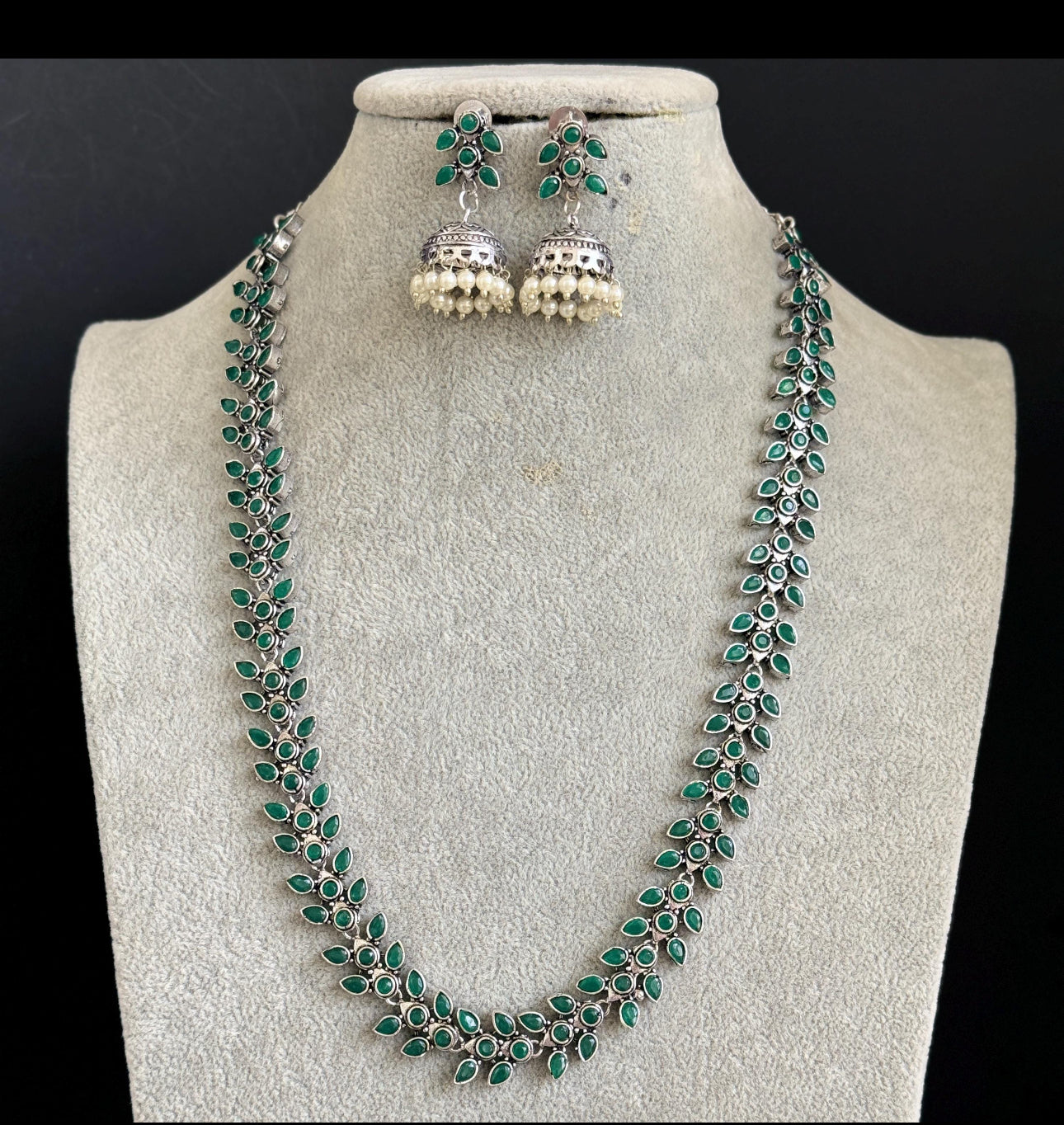 Oxidized Long Green Necklace