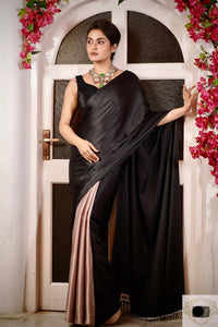 Black and Lilac Satin Silk Saree