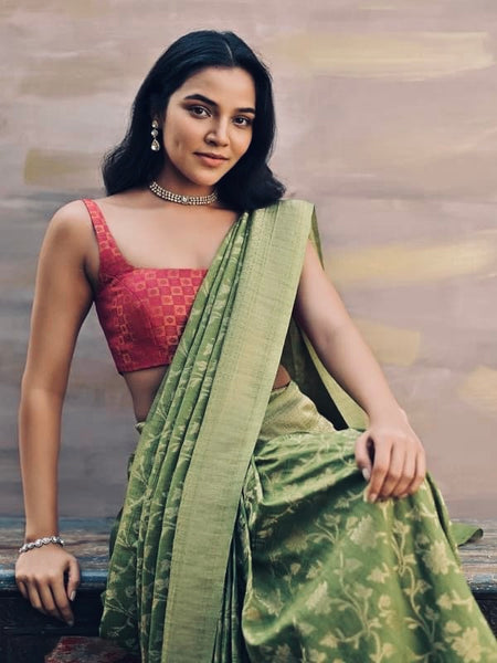 Pistachio Mint Green Khaddi Georgette Munga Silk Saree