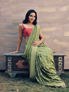 Pistachio Mint Green Khaddi Georgette Munga Silk Saree