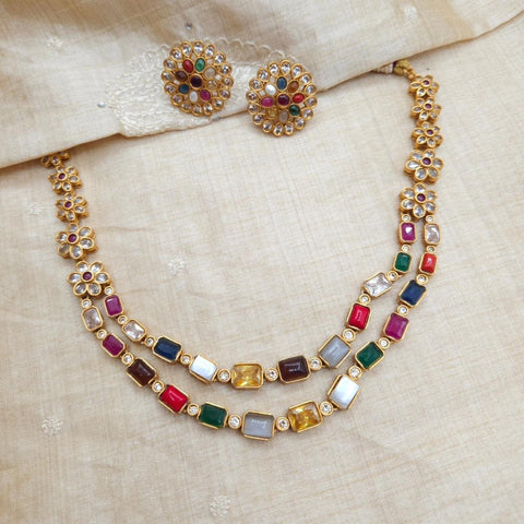 Navratna layer designer matte necklace set