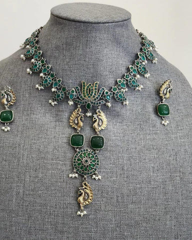 Designer Fusion Jade Green Necklace and Earring Set