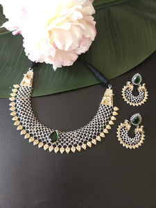 Designer Fusion Green Pearl Pichwai Oxidized Necklace Set