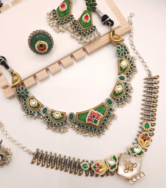 Designer Fusion Pearl Meenakari Jadau Kundan Necklace Set