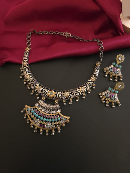 German Silver Hansli Necklace Choker with Earrings