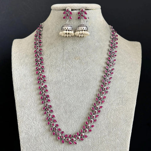 Oxidized Long Ruby Necklace