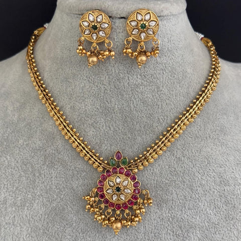 Ruby Green Antique Gold Temple Necklace Set