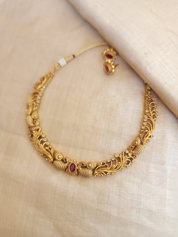 Ruby Gold plated Contemporary Hasli Necklace Set