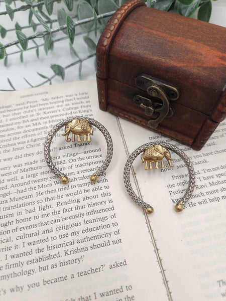 Brass Dual Tone Elephant Earrings