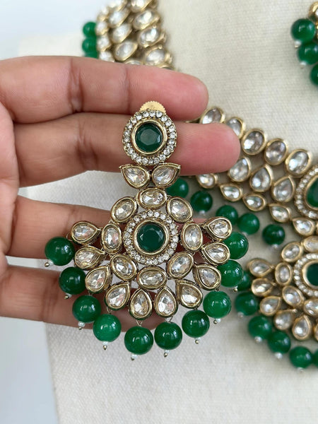 Green Kundan Necklace and Earring 3 Piece Set