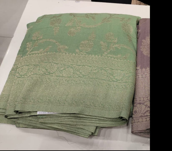 Pistachio Mint Green Khaddi Georgette Munga Silk Saree