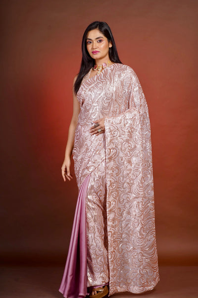 Misty Pink Sequins Half Saree