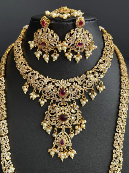 Ruby Traditional Guttapusalu Haram-Jewelry Set