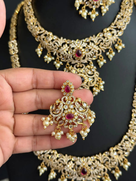 Ruby Traditional Guttapusalu Haram-Jewelry Set