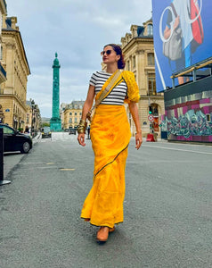 Yellow Soft Mulmul Cotton Saree With Tassels