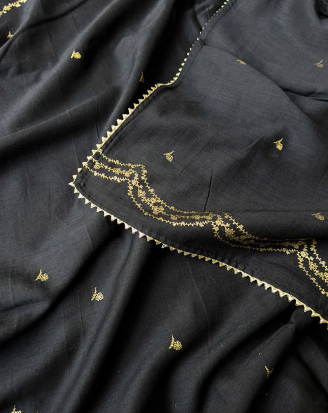 Light Weight Black Cotton Viscose Saree