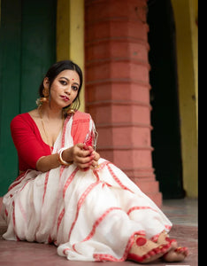 Red White Cotton Handloom Saree