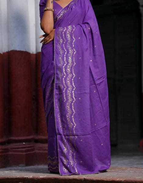 Light Weight Purple Cotton Viscose Saree