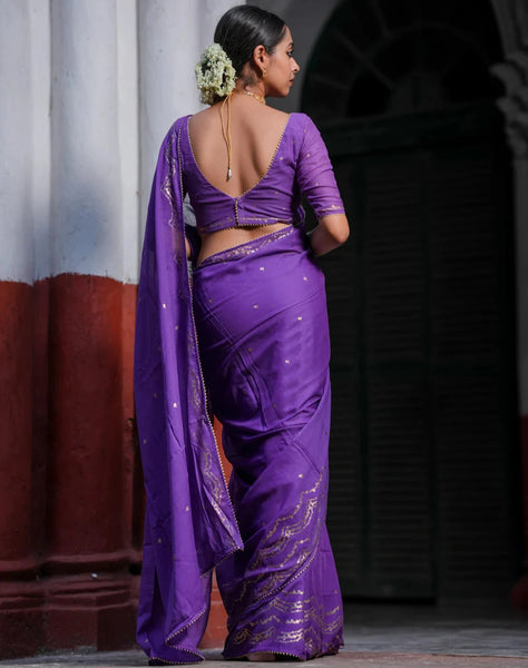 Light Weight Purple Cotton Viscose Saree